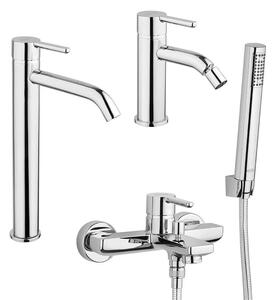 Set miscelatori lavabo alto + bidet + gruppo vasca Jacuzzi | rubinetteria Sunset ottone cromato per piletta click clack