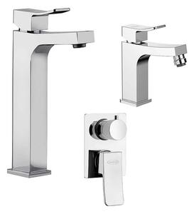 Miscelatore lavabo alto + bidet + incasso doccia con deviatore Jacuzzi | rubinetteria Tank ottone cromato per piletta click clack