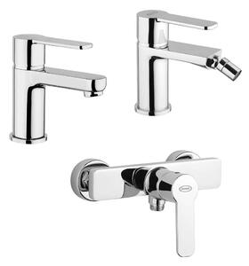 Set miscelatori lavabo + bidet + esterno doccia Jacuzzi | rubinetteria Eolo ottone cromato per piletta click clack