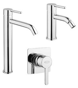 Set miscelatori lavabo alto + bidet + incasso doccia Jacuzzi | rubinetteria Sunset ottone cromato per piletta click clack