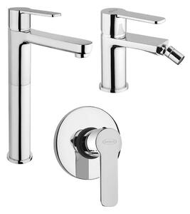 Set miscelatori lavabo alto + bidet + incasso doccia Jacuzzi | rubinetteria Eolo ottone cromato per piletta click clack