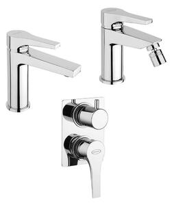 Set miscelatori lavabo + bidet + incasso doccia con deviatore Jacuzzi | rubinetteria Moonlight ottone cromato per piletta click clack
