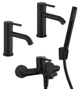 Miscelatori lavabo + bidet + gruppo vasca Jacuzzi | rubinetteria Sunset nero per piletta click clack