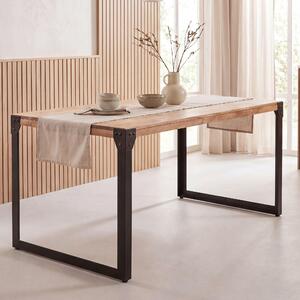 FineBuy Tavolo da pranzo rettangolare 120 cm in legno massiccio di acacia - Piccolo tavolo da pranzo dal design industriale con struttura in metallo, tavolo da cucina in legno 4-6 persone