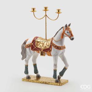 EDG - Enzo de Gasperi Decorazione natalizia Portacandele con cavallo Resina Bianco