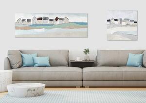 Agave Quadro contemporaneo con paesaggio dipinto a mano su tela "Sea Village" 150x50 Tela,Cotone Dipinti su Tela Quadri per soggiorno