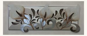 Artitalia Quadro moderno con fiori in rilievo in legno dettagli foglia argento 155x65 Legno Pannelli in Legno