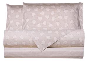 Completo letto lenzuola 100% cotone made in italy CUORI TORTORA - MATRIMONIALE