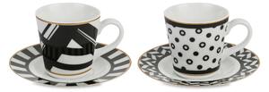 Baci Milano Set 2 pezzi Tazzina da caffè in porcellana con piattino dal design moderno Optical Porcellana Nero/Bianco