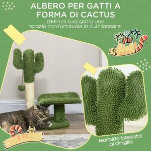 PawHut Albero per Gatti a forma di Cactus con Tiragraffi e Pallina da Gioco, 35x31x55.5 cm, Verde e Bianco