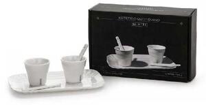 Seletti Set 2 tazze da caffe con cucchiaini e vassoio in porcellana dal design moderno Estetico Quotidiano Porcellana Bianco