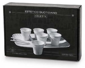 Seletti Set 6 tazze da caffe con cucchiaini e vassoio in porcellana dal design moderno Estetico Quotidiano Porcellana Bianco