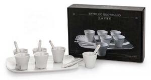 Seletti Set 6 tazze da caffe con cucchiaini e vassoio in porcellana dal design moderno Estetico Quotidiano Porcellana Bianco