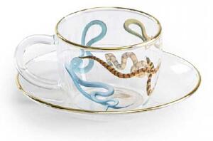 Seletti Tazzina da caffè con piattino in vetro e dettagli in oro dal design moderno Serpenti Vetro Trasparente