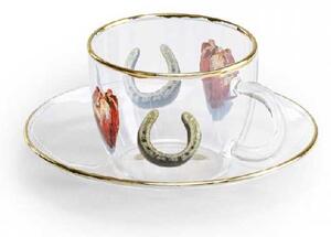 Seletti Tazzina da caffè con piattino in vetro e dettagli in oro dal design moderno I love you Vetro Trasparente