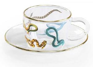 Seletti Tazzina da caffè con piattino in vetro e dettagli in oro dal design moderno Serpenti Vetro Trasparente