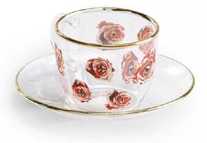 Seletti Tazzina da caffè con piattino in vetro e dettagli in oro dal design moderno Roses Vetro Trasparente