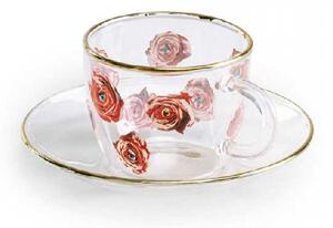 Seletti Tazzina da caffè con piattino in vetro e dettagli in oro dal design moderno Roses Vetro Trasparente