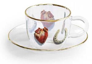 Seletti Tazzina da caffè con piattino in vetro e dettagli in oro dal design moderno I love you Vetro Trasparente