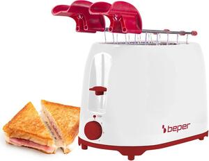 Beper Tostapane con pinze 2 Fette Potenza 750 Watt Pinze in Acciaio colore Bianco/Rosso - P101TOS100