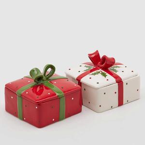 EDG - Enzo de Gasperi Scatola contenitore con fiocchi in stile natalizio Rosso/Bianco