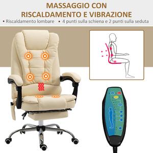 Vinsetto Poltrona Massaggiante Ergonomica ad Altezza Regolabile con 6 Punti Vibranti, 65x160x104 cm, Crema