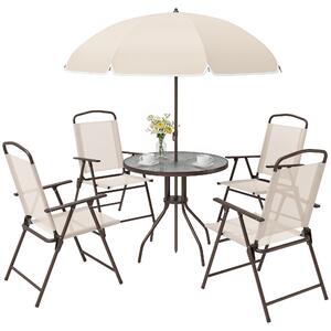Outsunny Set 6 Mobili da Giardino con Tavolo, Sedia pieghevole e Ombrellone, in Tubi d'Acciaio, Crema | Aosom Italy