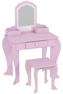 ZONEKIZ Set Toeletta per Bambina con Specchio Trucco e Sgabello Abbinato in Legno, Cassetto e Contenitori, Rosa | Aosom Italy