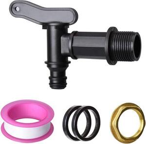 Tubo da giardino in plastica da 3/4", serbatoio per l'acqua da tettoia, filettatura BSP, rubinetto sostituibile con vite in ottone, nero