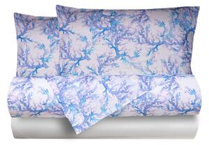 Completo letto lenzuola federe bifaccia double face stampa digitale in cotone made in italy CORALLI ACQUERELLO BIANCO - MATRIMONIALE