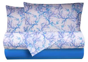 Completo letto lenzuola federe bifaccia double face stampa digitale in cotone made in italy CORALLI ACQUERELLO BLUETTE - MATRIMONIALE