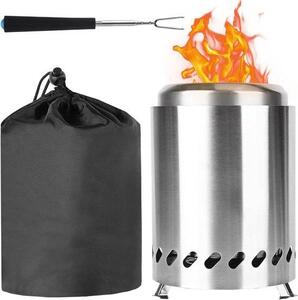 Mini braciere da giardino, acciaio inossidabile, braciere da tavolo per esterni, custodia, barbecue, pellet, legna, 14 cm x 20 cm (altezza), argento