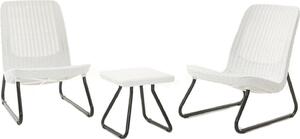 Set Tavolino e 2 Poltrone da Giardino Effetto Rattan Keter Rio Patio Bianco