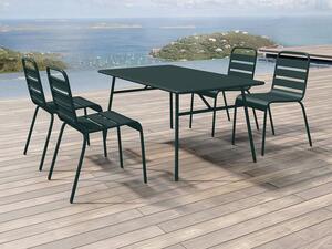 Sala da pranzo da giardino un tavolo L.160 cm e 4 sedie impilabili in Metallo Verde abete - MIRMANDE di MYLIA
