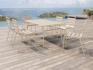 Sala da pranzo da giardino 1 tavolo L.160 2 sedie braccioli 4 sedie impil. Metallo Beige - MIRMANDE di MYLIA