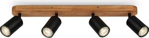 BRILONER - Lampada da soffitto retrò con legno, lampada da soffitto vintage a 4 luci, 4x attacco GU10, spot LED regolabile, spot da soffitto rustico, nero-legno, 550x60x85 mm