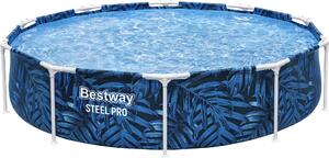 Bestway® Steel Pro™ Frame Piscina senza pompa Ø 305 x 66 cm, design a foglie tropicali, rotonda