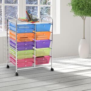 Costway Carrello cassettiera multiuso con 15 cassettiera in plastica da cucina Contenitore con ruote Colorato