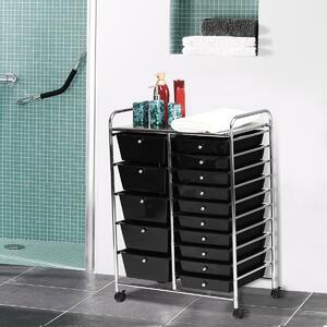 Costway Carrello cassettiera multiuso con 15 cassettiera in plastica da cucina Contenitore con ruote Nero