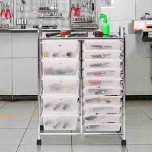 Costway Carrello cassettiera multiuso con 15 cassettiera in plastica da cucina Contenitore con ruote Trasparente