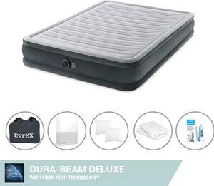 Letto ad aria Intex - 2 persone - 152 x 203 x 33 cm - Grigio - Con pompa incorporata, lenzuola bianche, cuscino, federe Molton 2 in 1 e set di riparazione