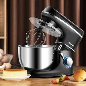 Costway Robot da cucina elettrico con capacità 5,5L, potenza 1300W, 10 velocità, con frusta e gancio, Nero