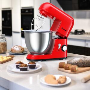 Costway Robot da cucina con 6 velocità, Planetaria elettrica con terrina in acciaio inox 4L 1300W, Rosso