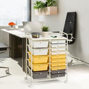 Costway Carrello cassettiera multiuso con 15 cassettiera in plastica da cucina Contenitore con ruote Giallo