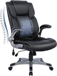 Sedia da ufficio, poltrona ergonomica per ufficio con schienale alto, poltrona in pelle con braccioli imbottiti e reclinabili, e regolazione dell'inclinazione