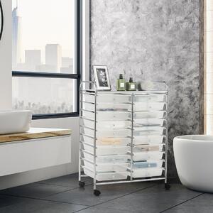 Costway Carrello cassettiera multiuso e leggero con 20 cassetti, Contenitore con ruote per ufficio e casa Trasparente