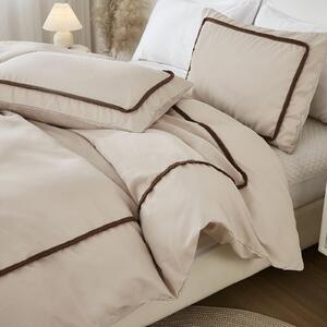 Omgoods - Set di copripiumino color taupe con decorazioni a pompon