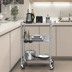 Costway Carrello di metallo con ruote e mensole regolabili in altezza, Carrello con 3 livelli per cucina bagno dispensa