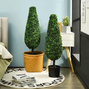 Costway Set di 2 alberi topiari artificiali a torre con vaso, Piante finte decorative per casa giardino ufficio e negozio