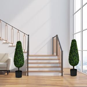 Costway Set di 2 alberi topiari artificiali a torre con vaso, Piante finte decorative per casa giardino ufficio e negozio